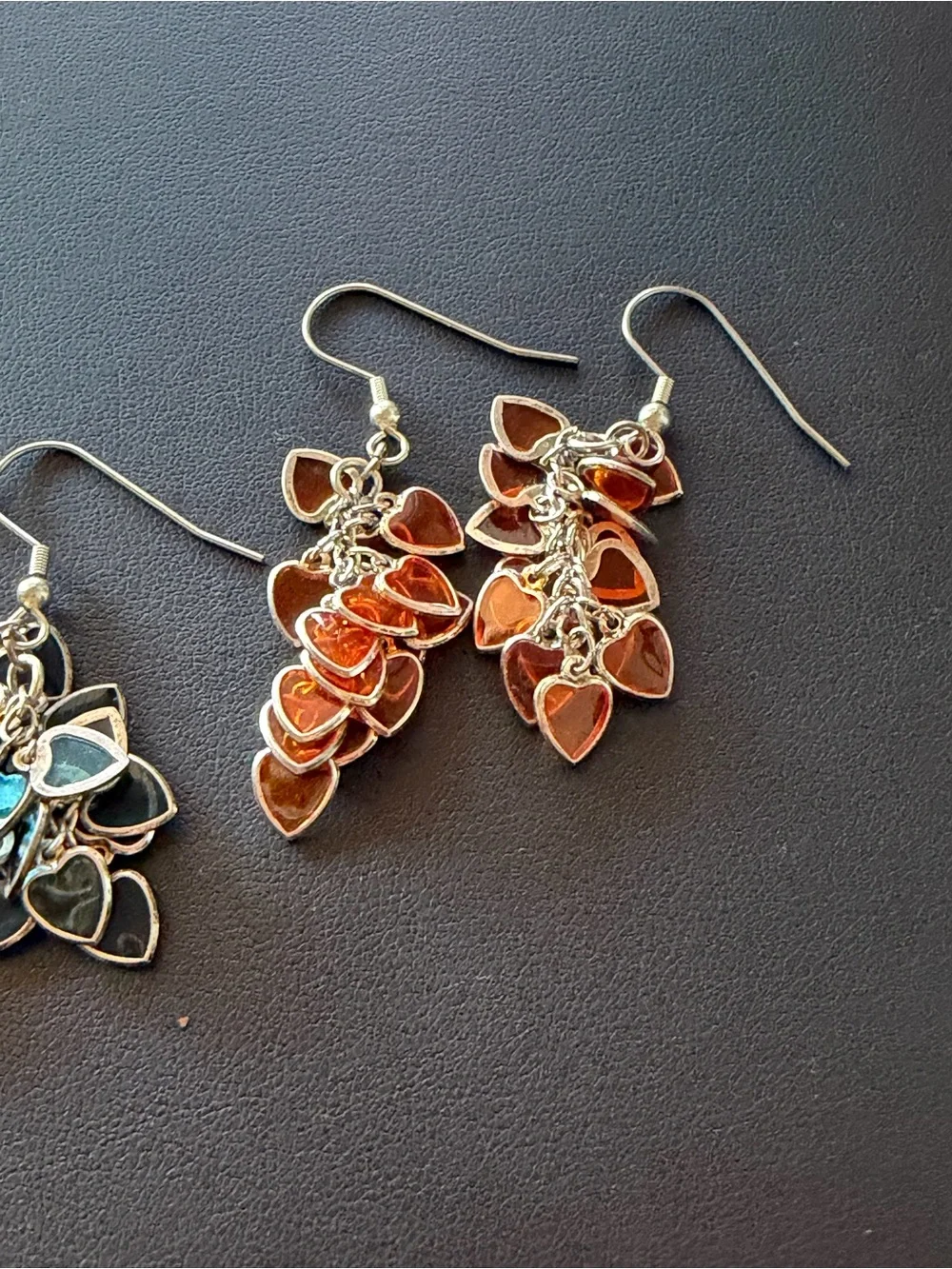 Vintage Sterling Silver Cluster Glass Hearts  Dangle Earrings Bundle 3